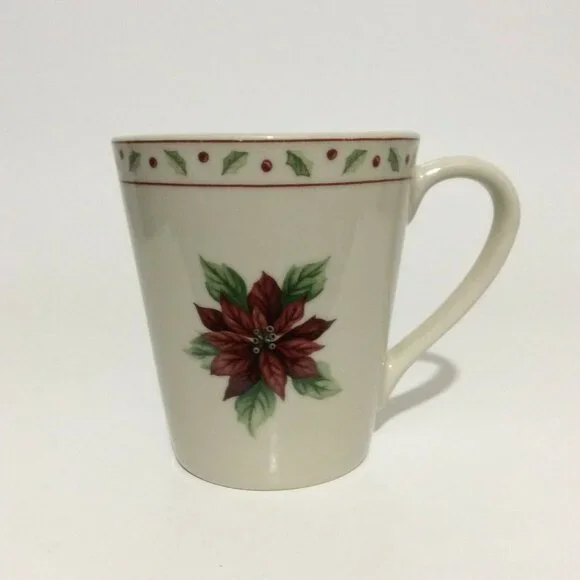 CHRISTMAS merry brite coffee mug cup poinsettia - Picture 10 of 12